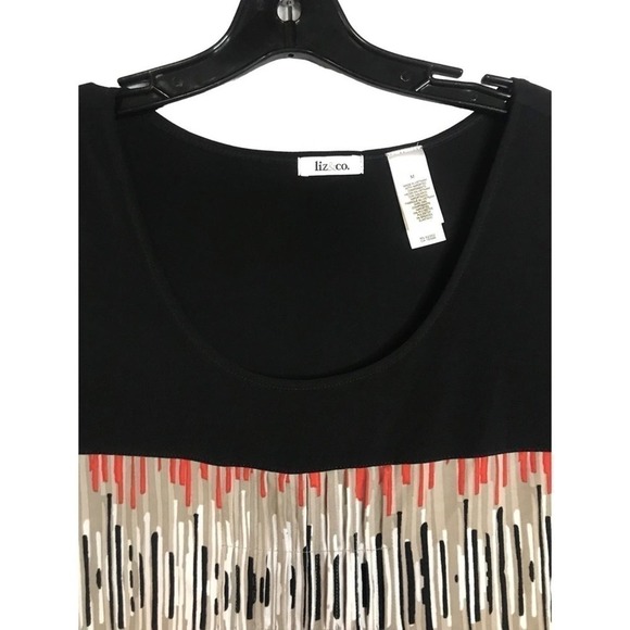Liz Co Geometric Black Orange Beige Short Sleeve Top Size M - Picture 6 of 9
